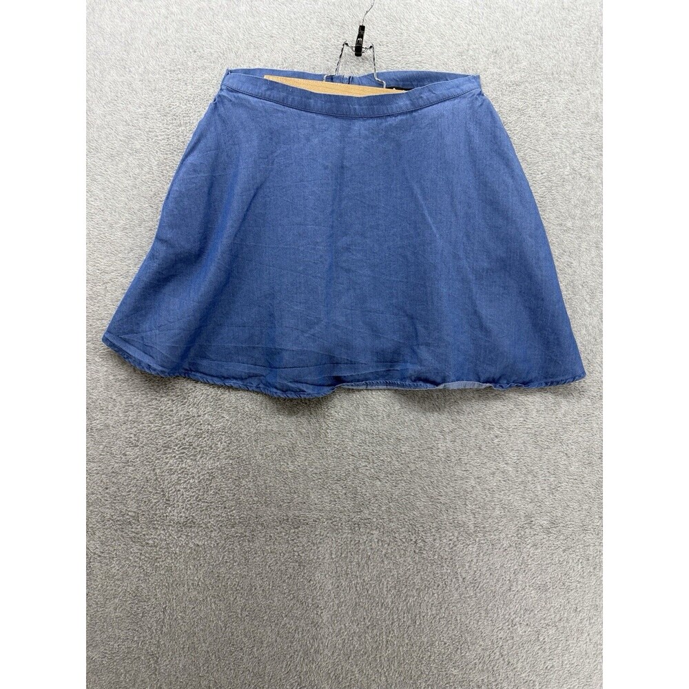 Lulu's Women's Skirt Blue Chambray Size Large Flare Solid Pockets Cotton Blend